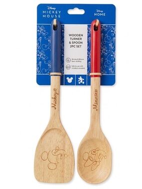 Disney Mickey Mouse & Minnie Wooden Turner & Spoon 2PC Set